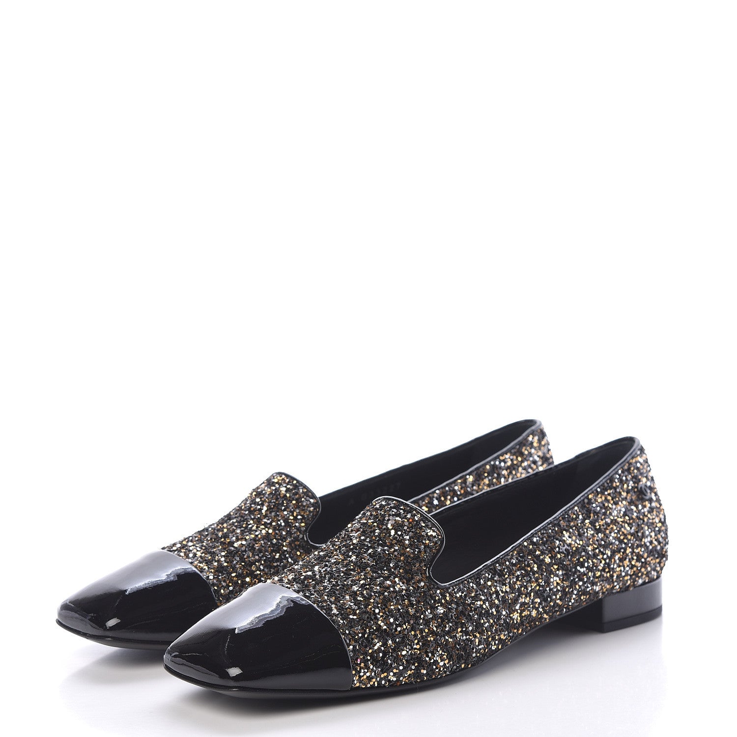 Chanel Glitter Fabric Patent Calfskin Mocassin Loafers 42 Black Bronze 3 of 8
