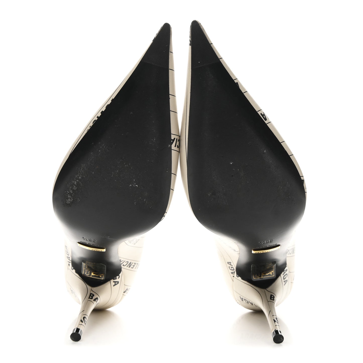 X BALENCIAGA Nappa Charlotte Allover Logo GG Pumps 38.5 Mystic White Black