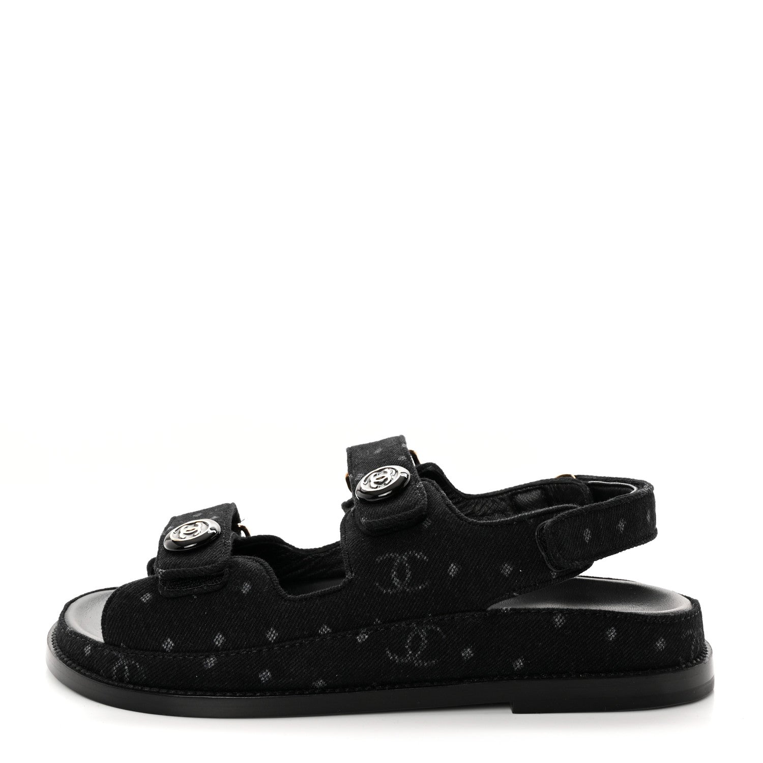 Chanel Denim Printed Dad Sandals 38.5 Black 1 of 15