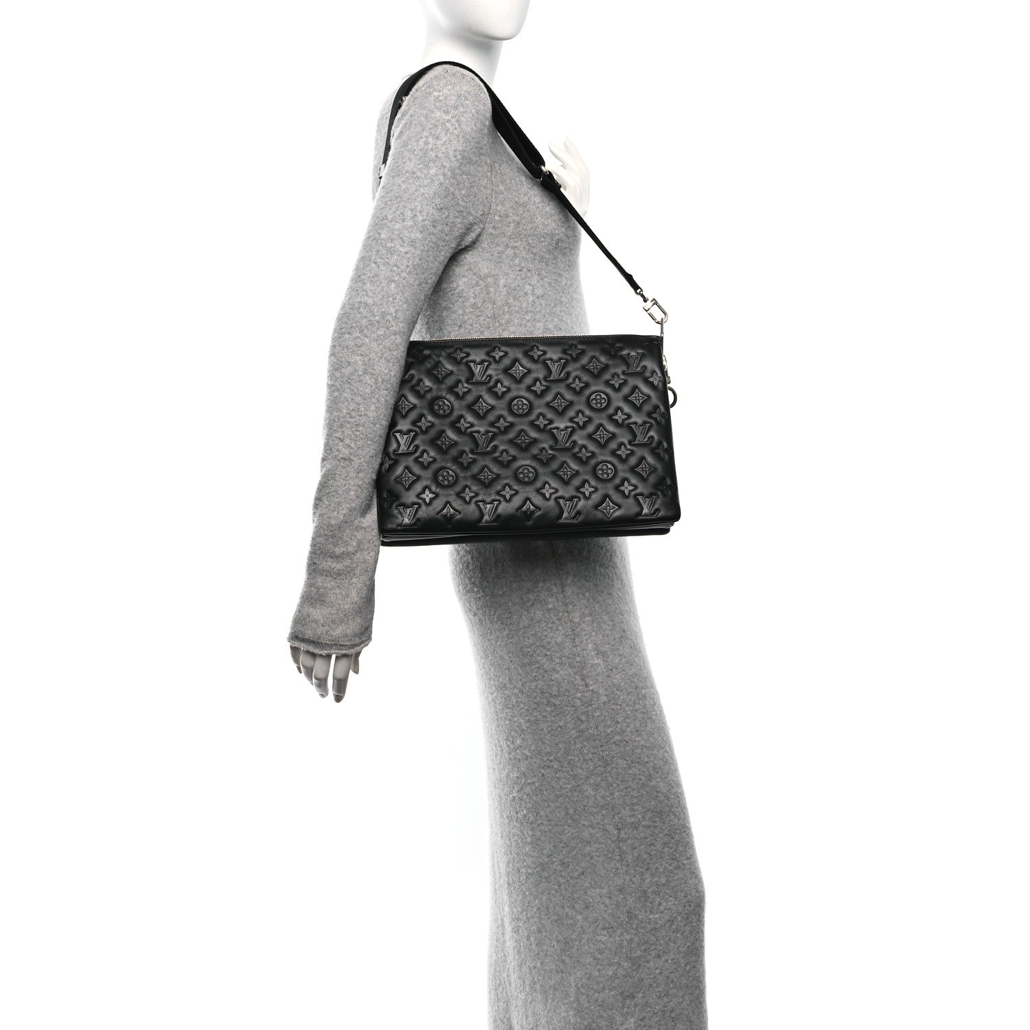 Louis Vuitton Lambskin Embossed Monogram Coussin MM Black 2 of 9