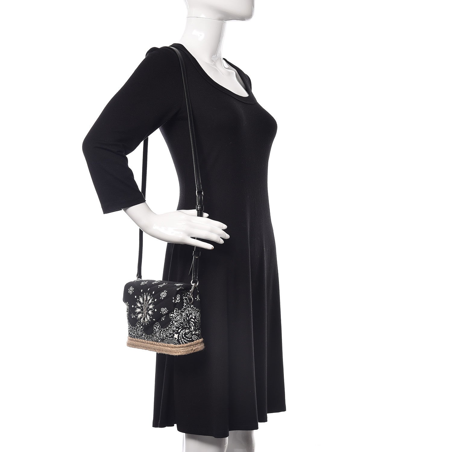 Saint Laurent Cotton Bandana Y Quilted Monogram Toy Loulou Crossbody Bag Black White 2 of 11