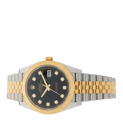 Rolex Stainless Steel 18K Yellow Gold Diamond 41mm Oyster Perpetual Datejust Watch Black 126333 2 of 5