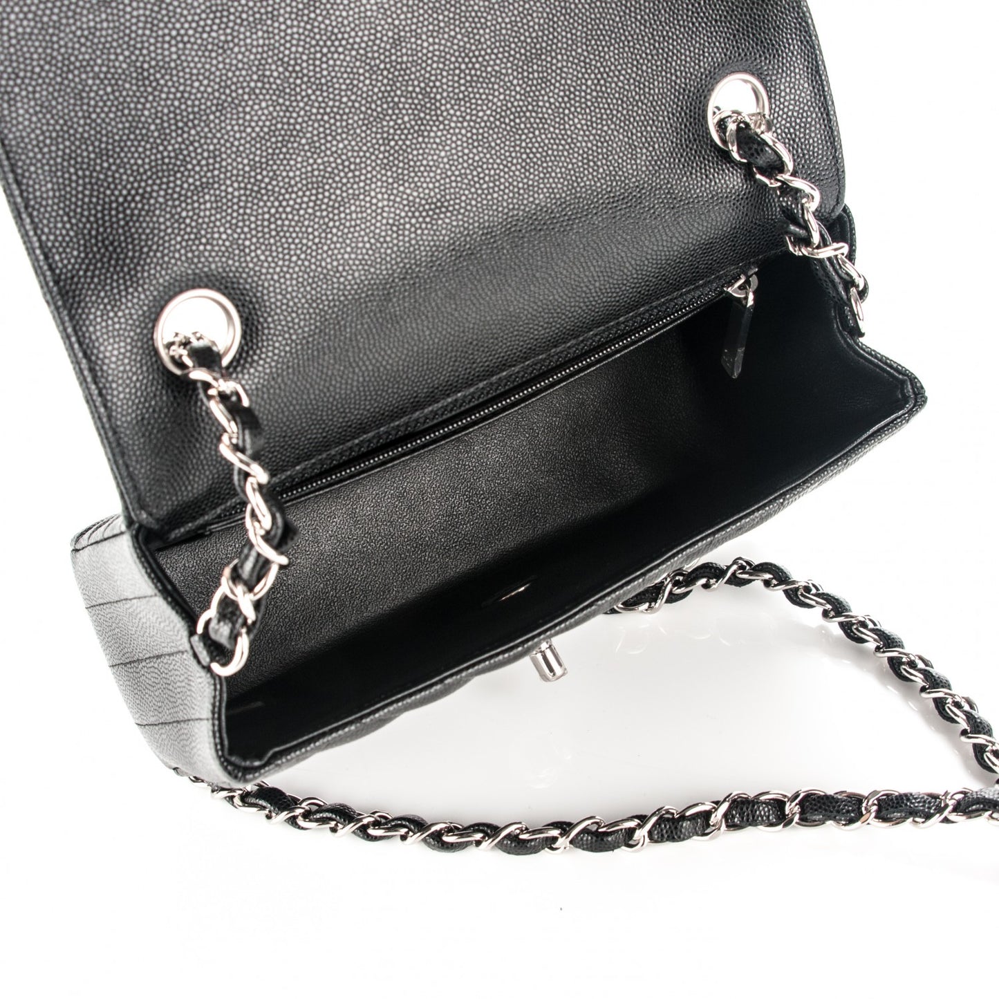 Caviar Chevron Quilted Mini Rectangular Flap Black