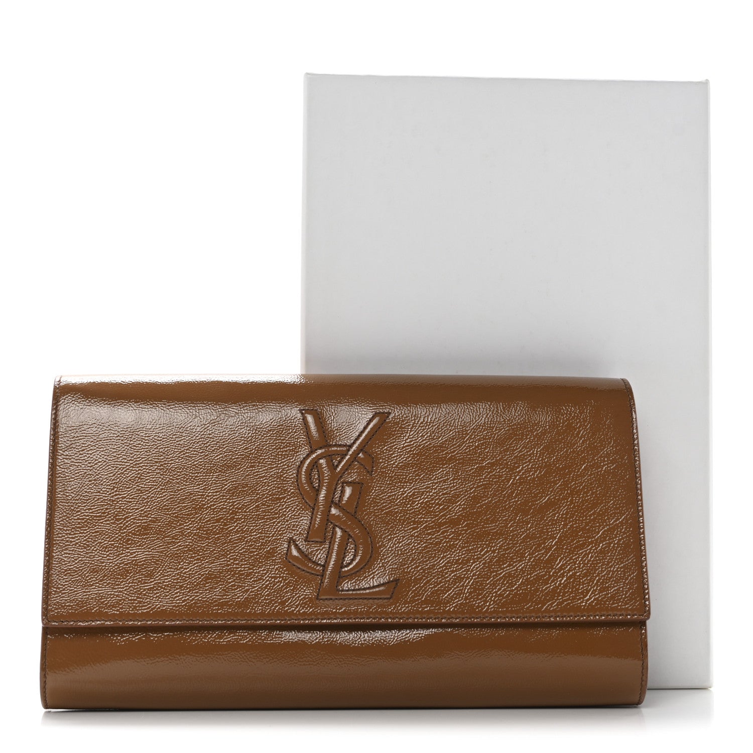 Saint Laurent Textured Patent Calfskin Monogram Large Belle De Jour Clutch Beige 9 of 9