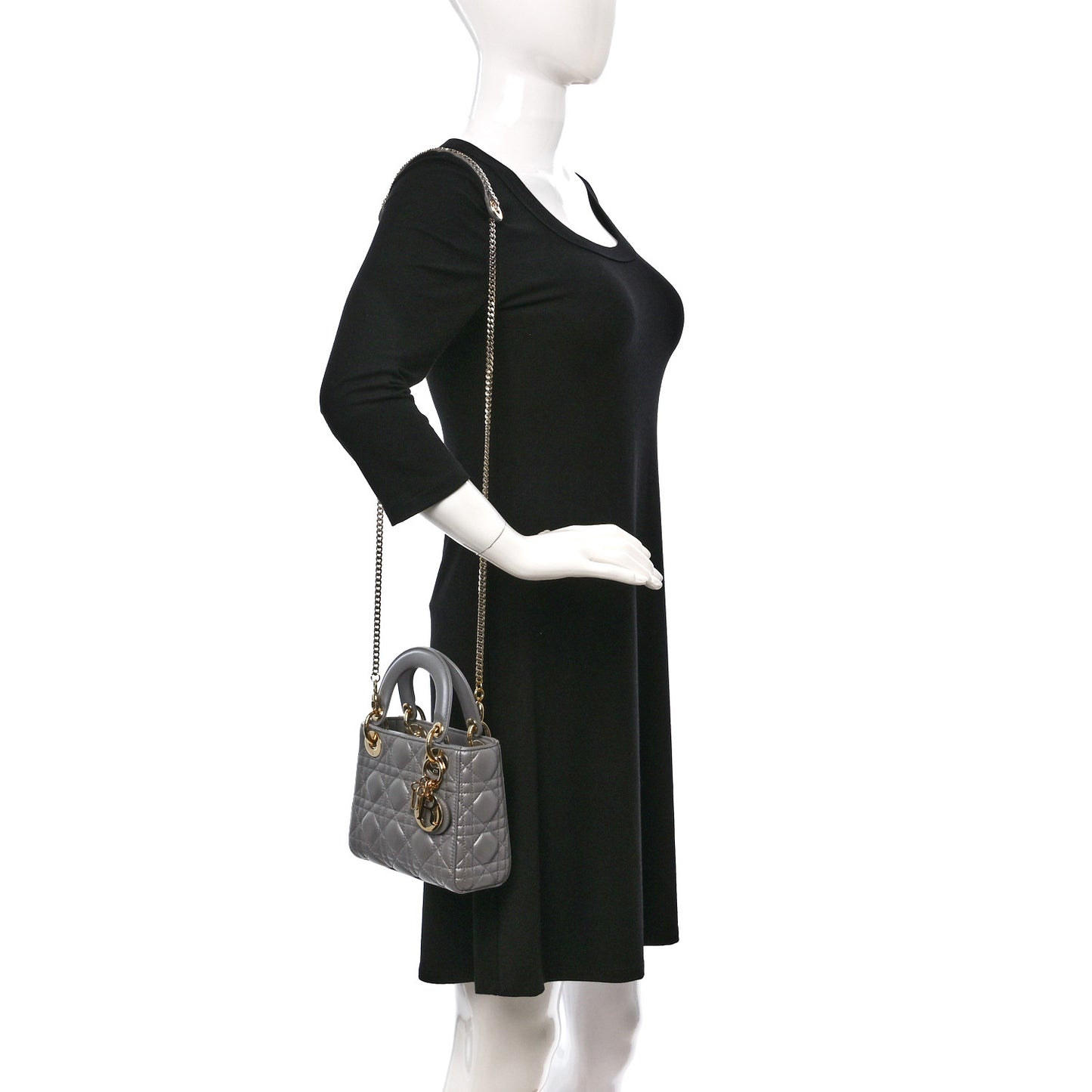 Lambskin Cannage Mini Lady Dior Gray Opaline