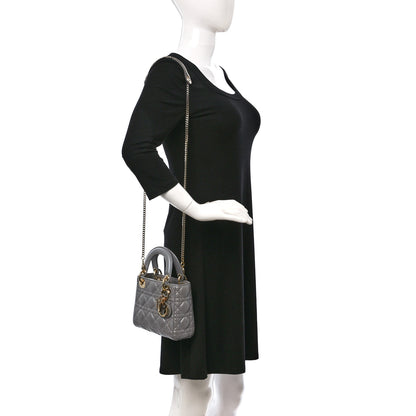 Christian Dior Lambskin Cannage Mini Lady Dior Gray Opaline 2 of 8