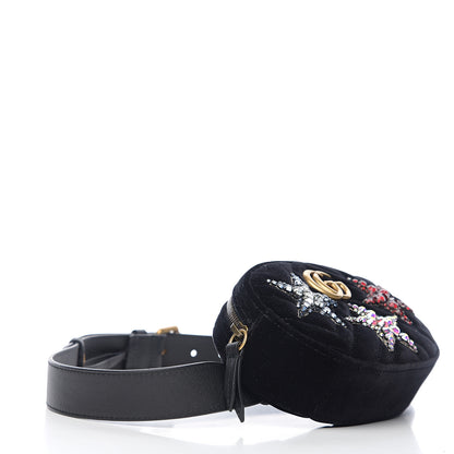 Gucci Velvet Matelasse Crystal Star GG Marmont Belt Bag 85 34 Black 3 of 9