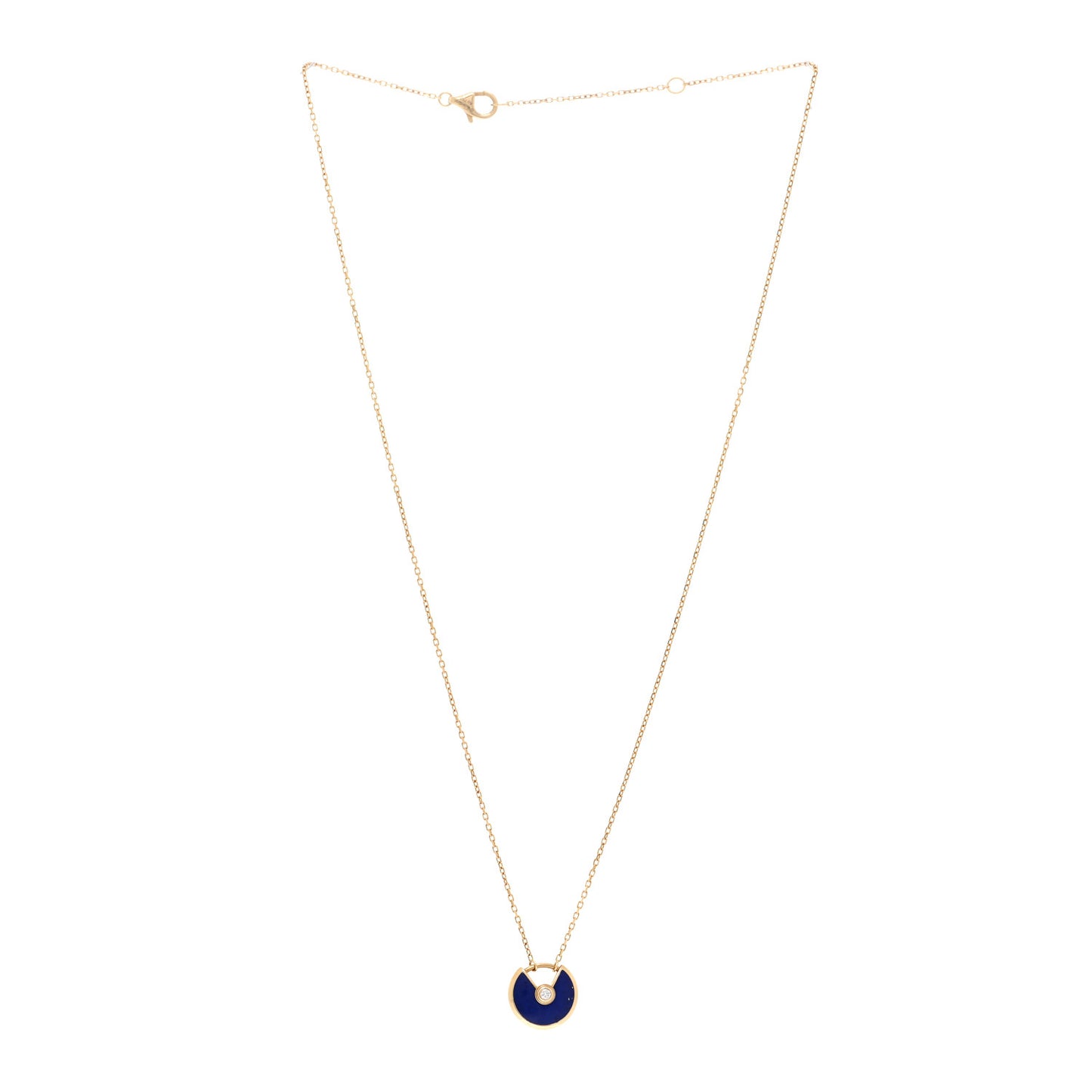 18K Yellow Gold Diamond Lapis Lazuli XS Amulette de Cartier Pendant Necklace