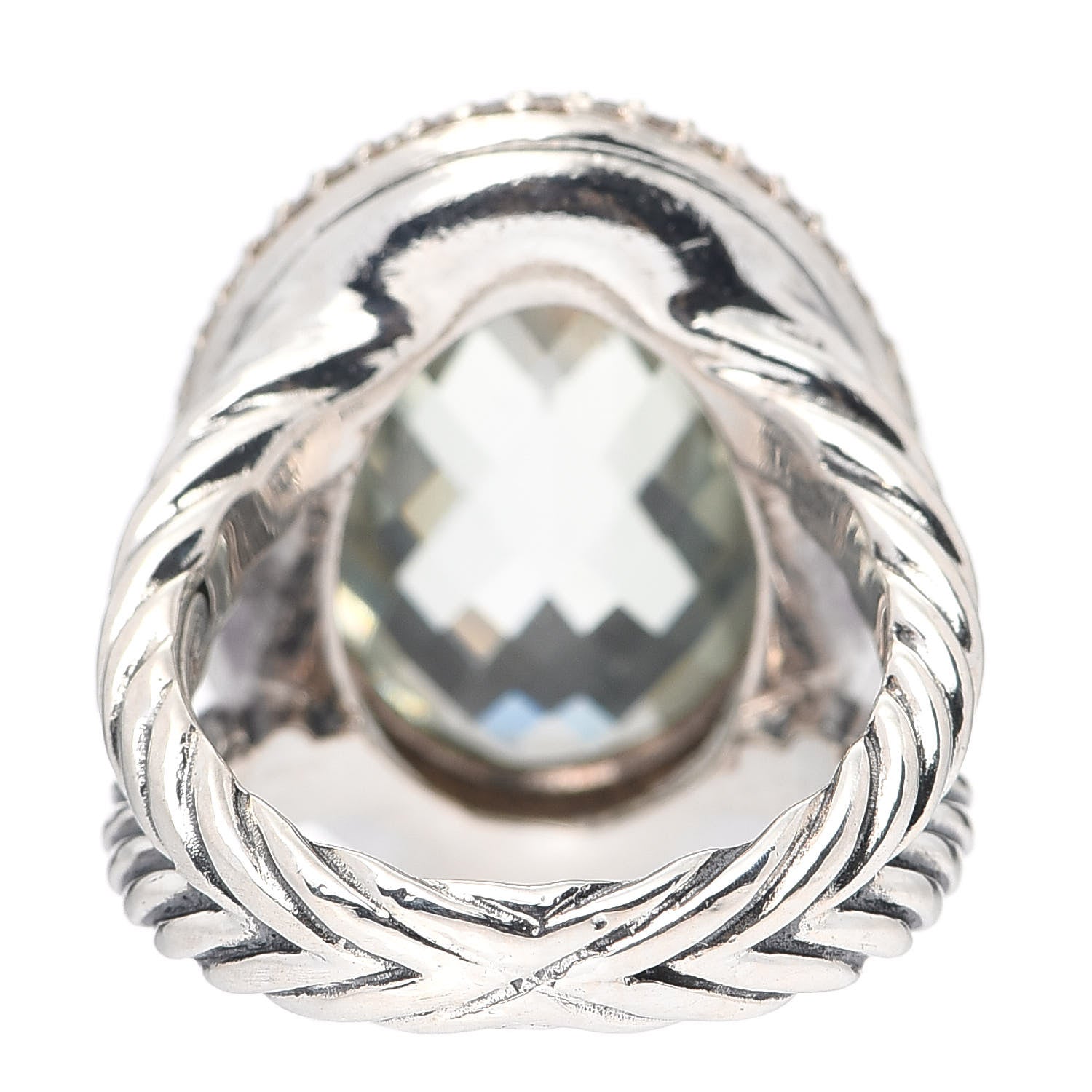 David Yurman Sterling Silver Diamond Prasiolite 18mm Signature Oval Ring 51 5.75 4 of 6