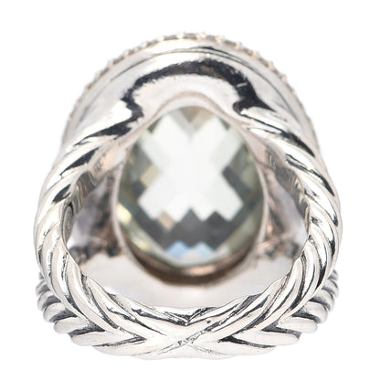 David Yurman Sterling Silver Diamond Prasiolite 18mm Signature Oval Ring 51 5.75 4 of 6