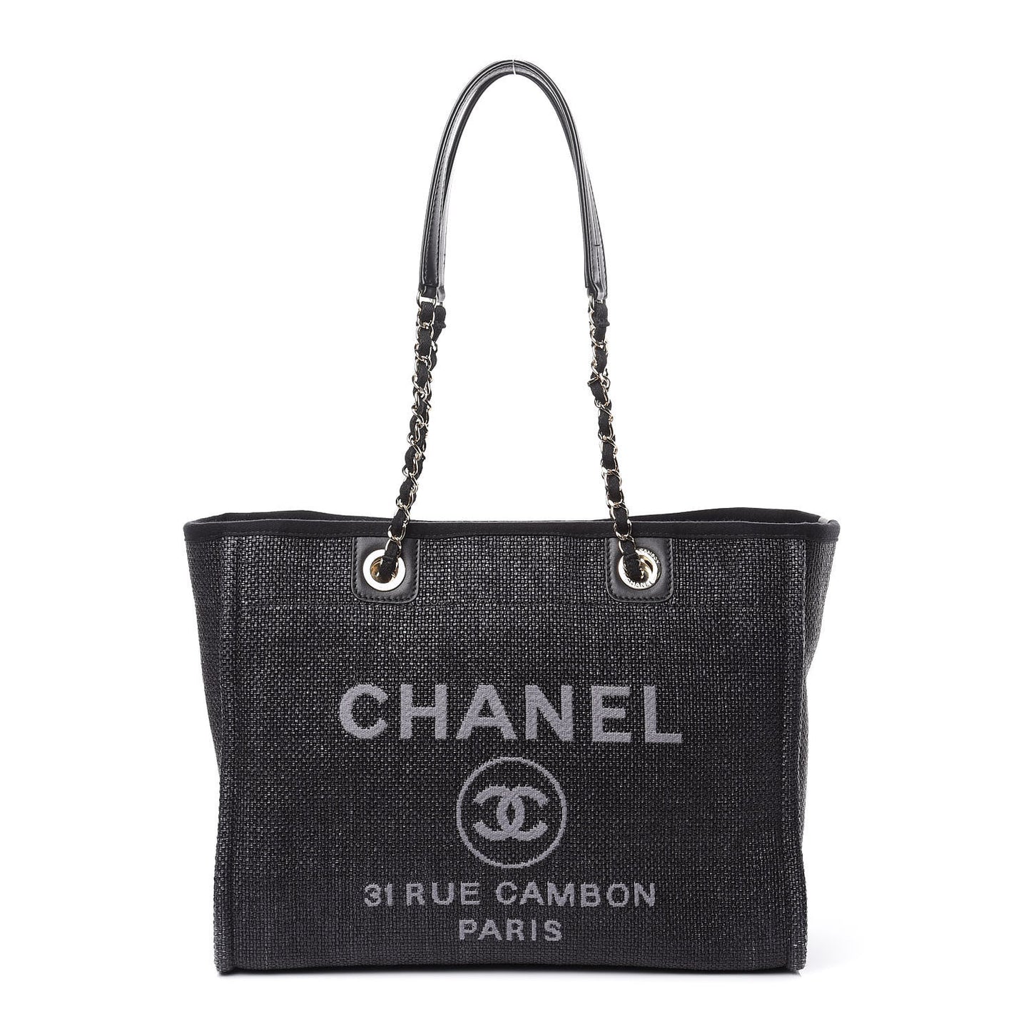 Woven Straw Raffia Small Deauville Tote Black