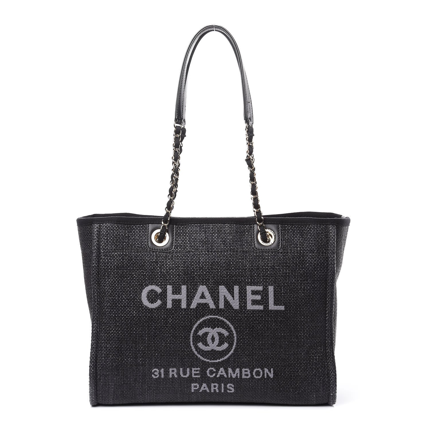 Chanel Woven Straw Raffia Small Deauville Tote Black 1 of 13