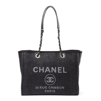 Chanel Woven Straw Raffia Small Deauville Tote Black 1 of 13