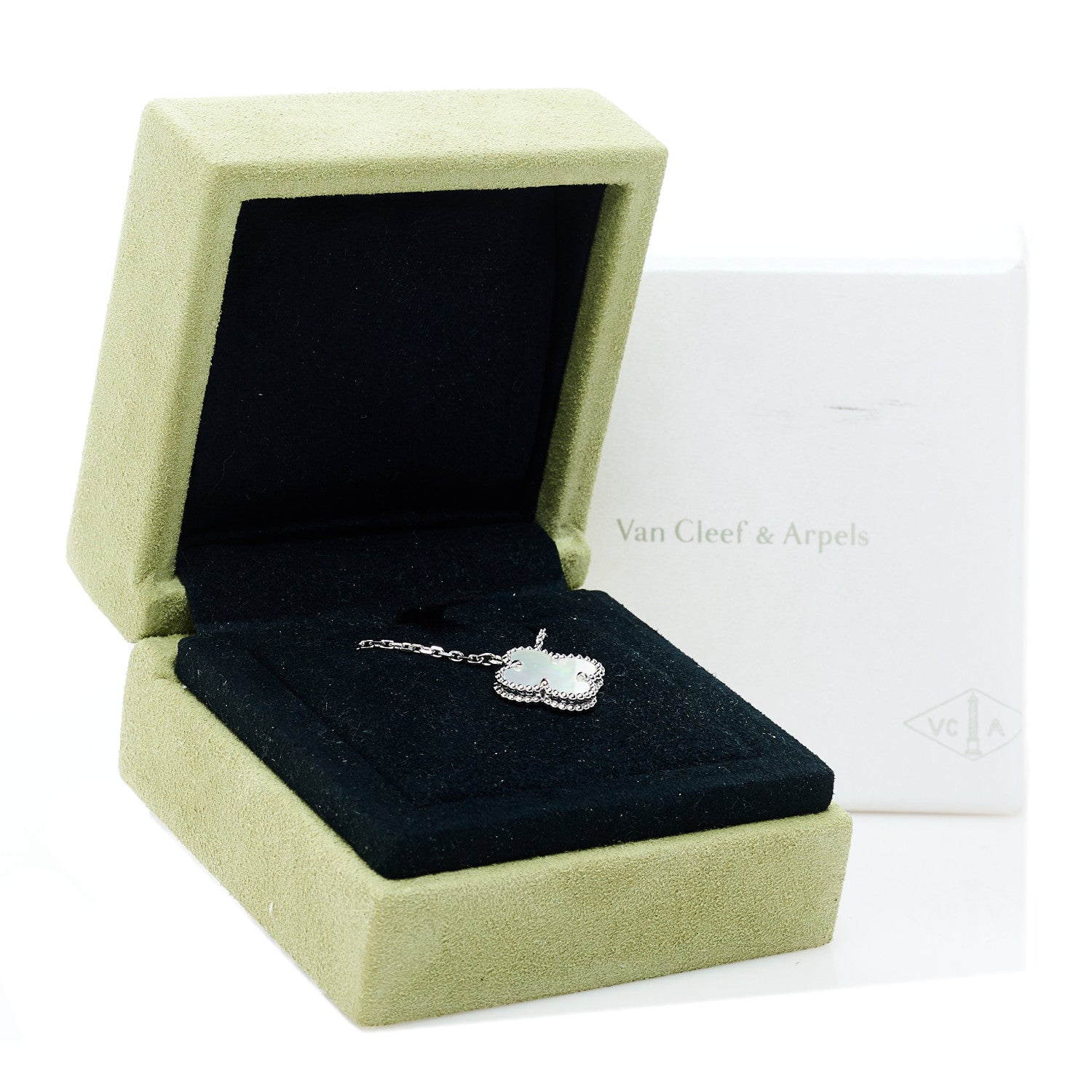 Van Cleef & Arpels 18K White Gold Mother Of Pearl Vintage Alhambra Pendant Necklace 6 of 6