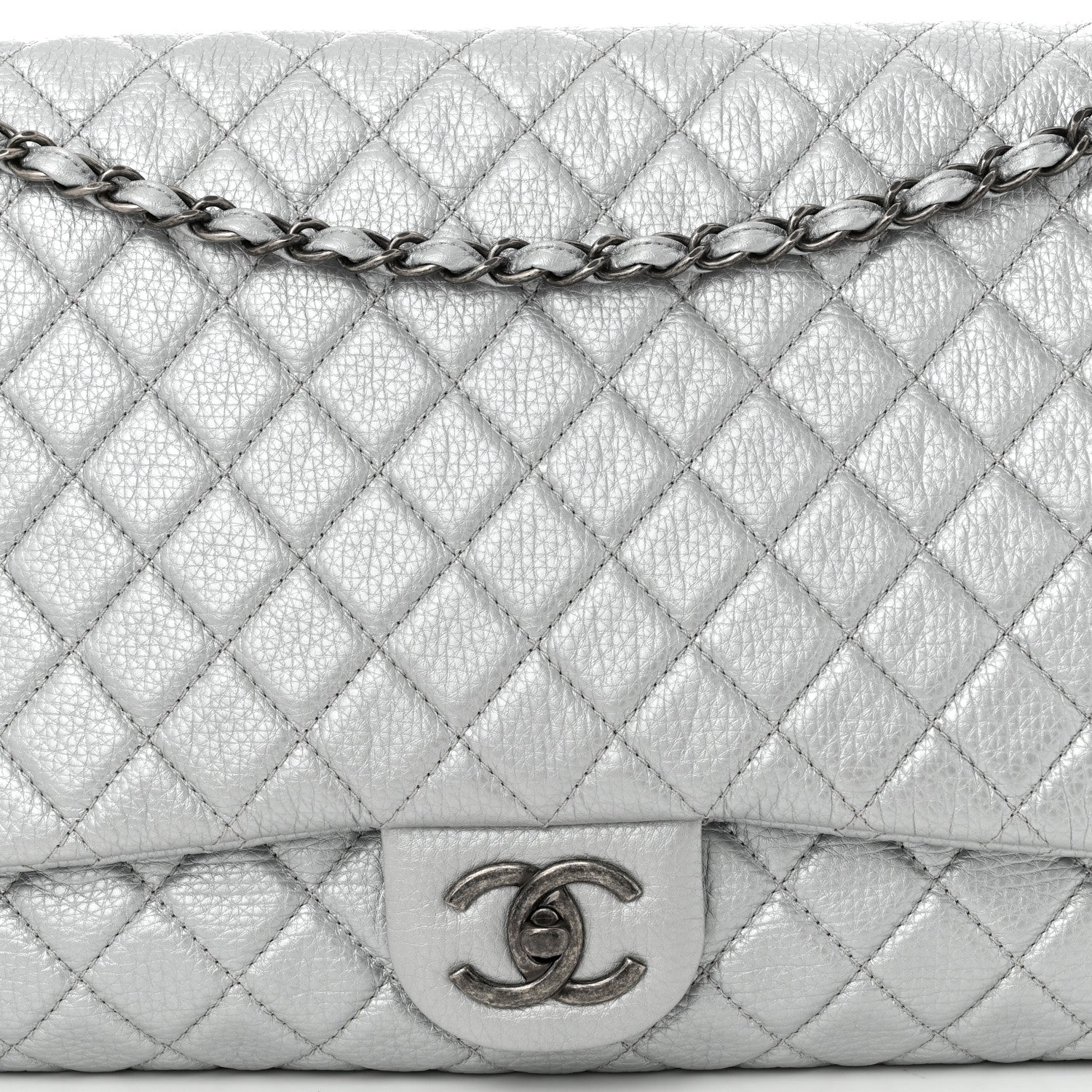 Chanel Metallic Calfskin Quilted XXL Travel Flap Bag Silver 7 of 9