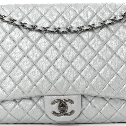 Chanel Metallic Calfskin Quilted XXL Travel Flap Bag Silver 7 of 9
