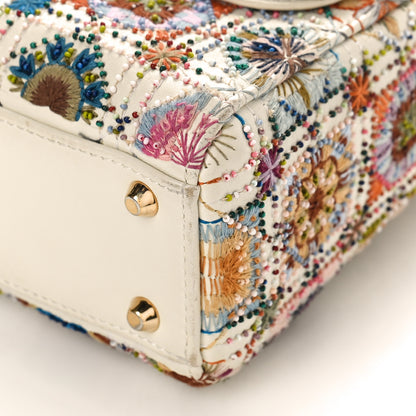 Christian Dior Calfskin Embroidered Beaded Geometric Cannage Mini Lady Dior White Multicolor 8 of 13
