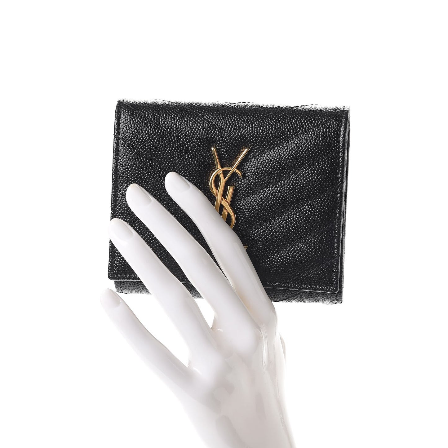 Grain De Poudre Matelasse Chevron Monogram Compact Wallet Black