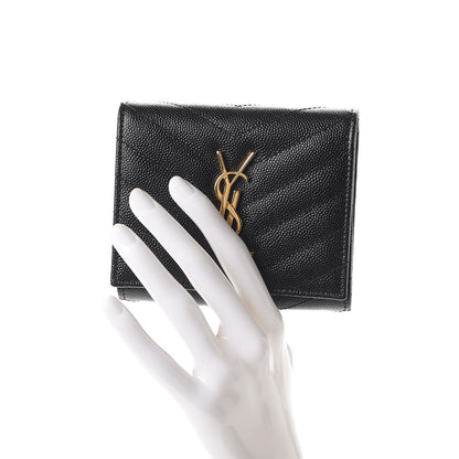 Saint Laurent Grain De Poudre Matelasse Chevron Monogram Compact Wallet Black 2 of 8