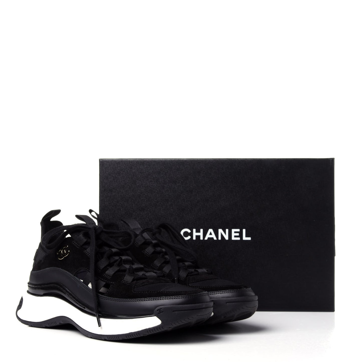 Fabric Calfskin Suede CC Sneakers 38.5 Black
