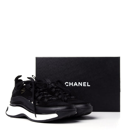 Chanel Fabric Calfskin Suede CC Sneakers 38.5 Black 11 of 11