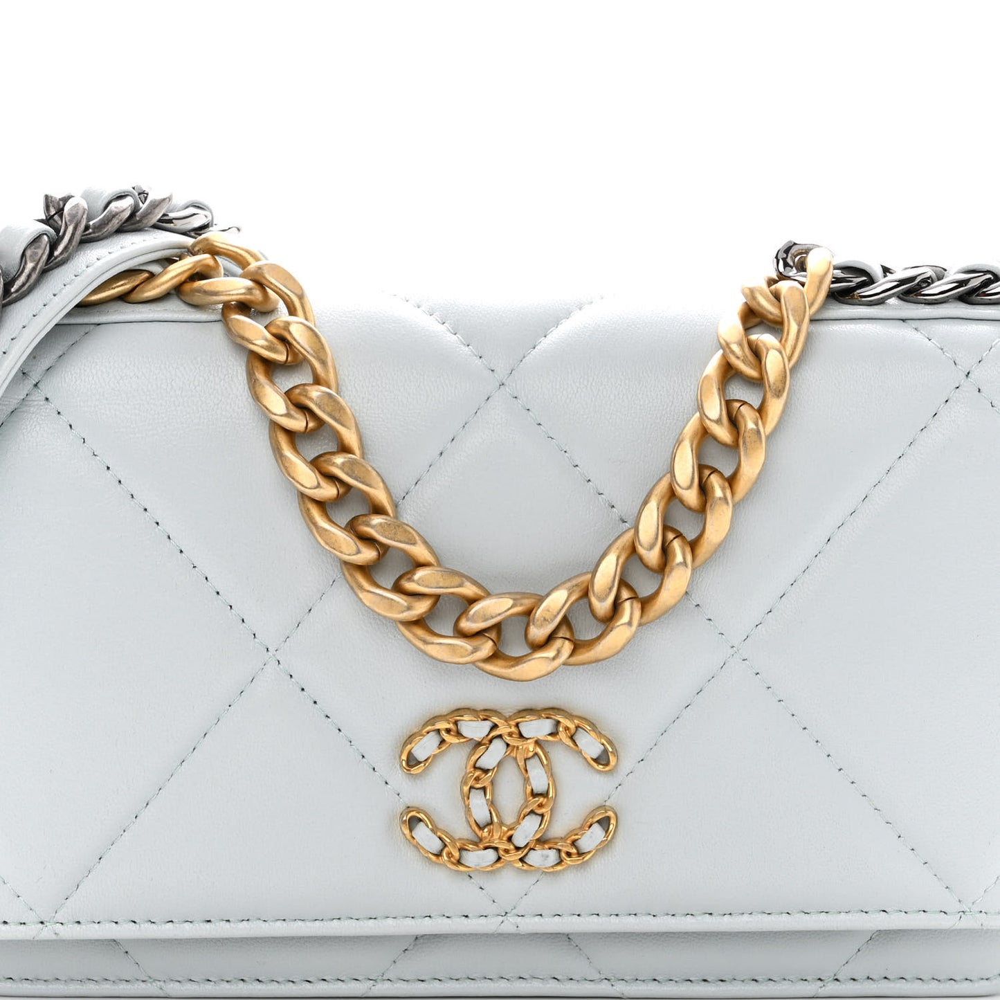 Lambskin Quilted Chanel 19 Wallet On Chain WOC Light Blue