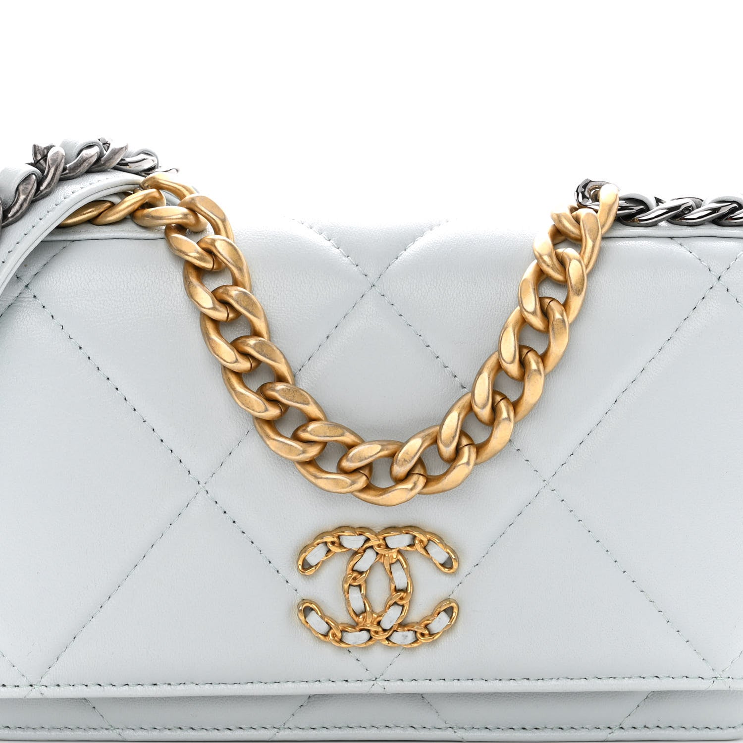 Chanel Lambskin Quilted Chanel 19 Wallet On Chain WOC Light Blue 9 of 11