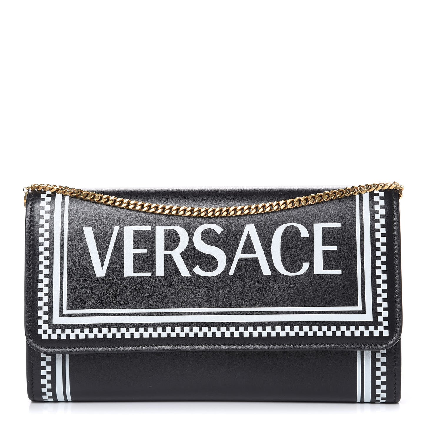 Calfskin 90's Vintage Logo Chain Evening Bag Black White