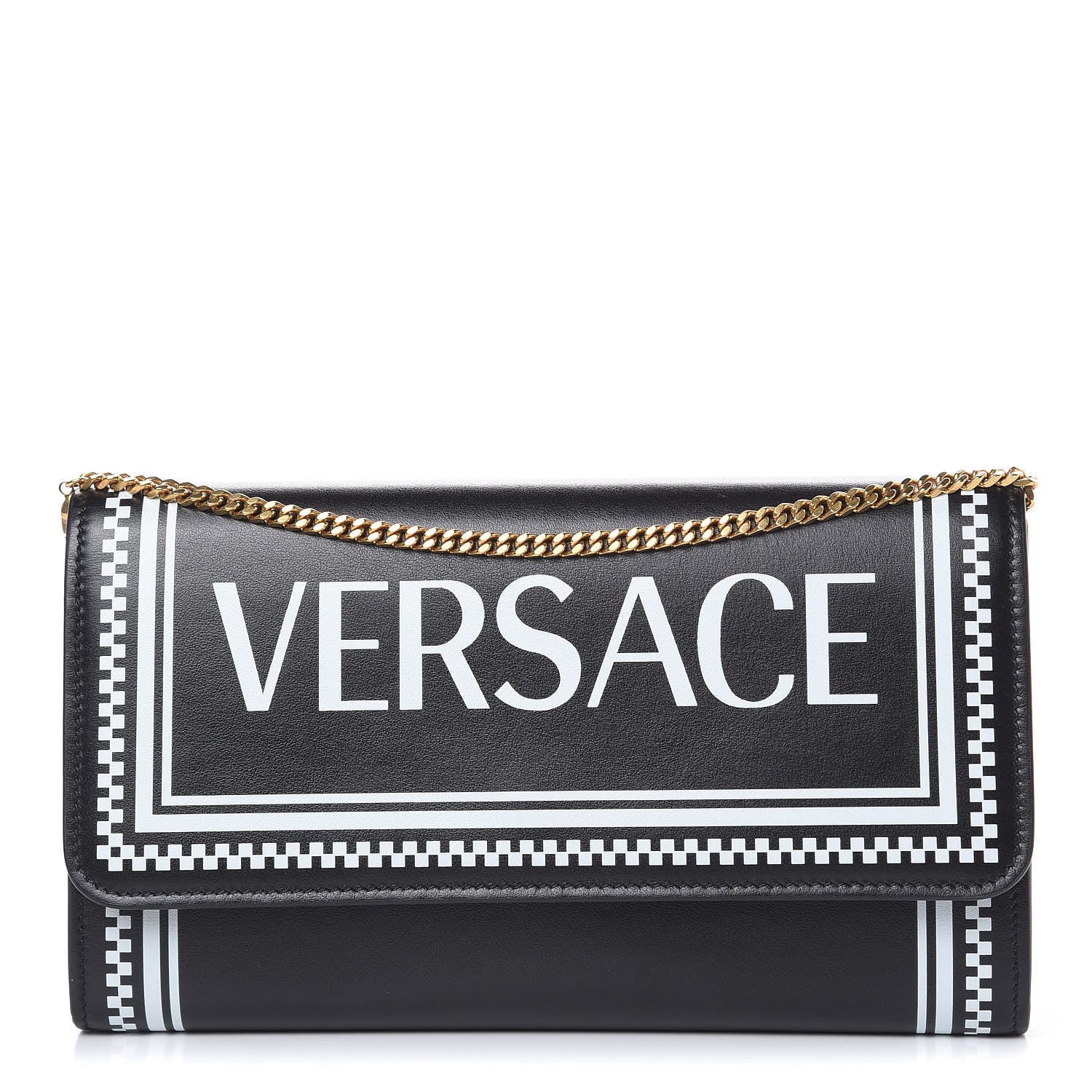 Versace Calfskin 90's Vintage Logo Chain Evening Bag Black White 1 of 9