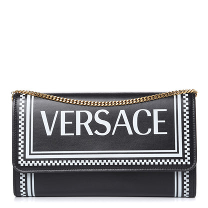 Versace Calfskin 90's Vintage Logo Chain Evening Bag Black White 1 of 9
