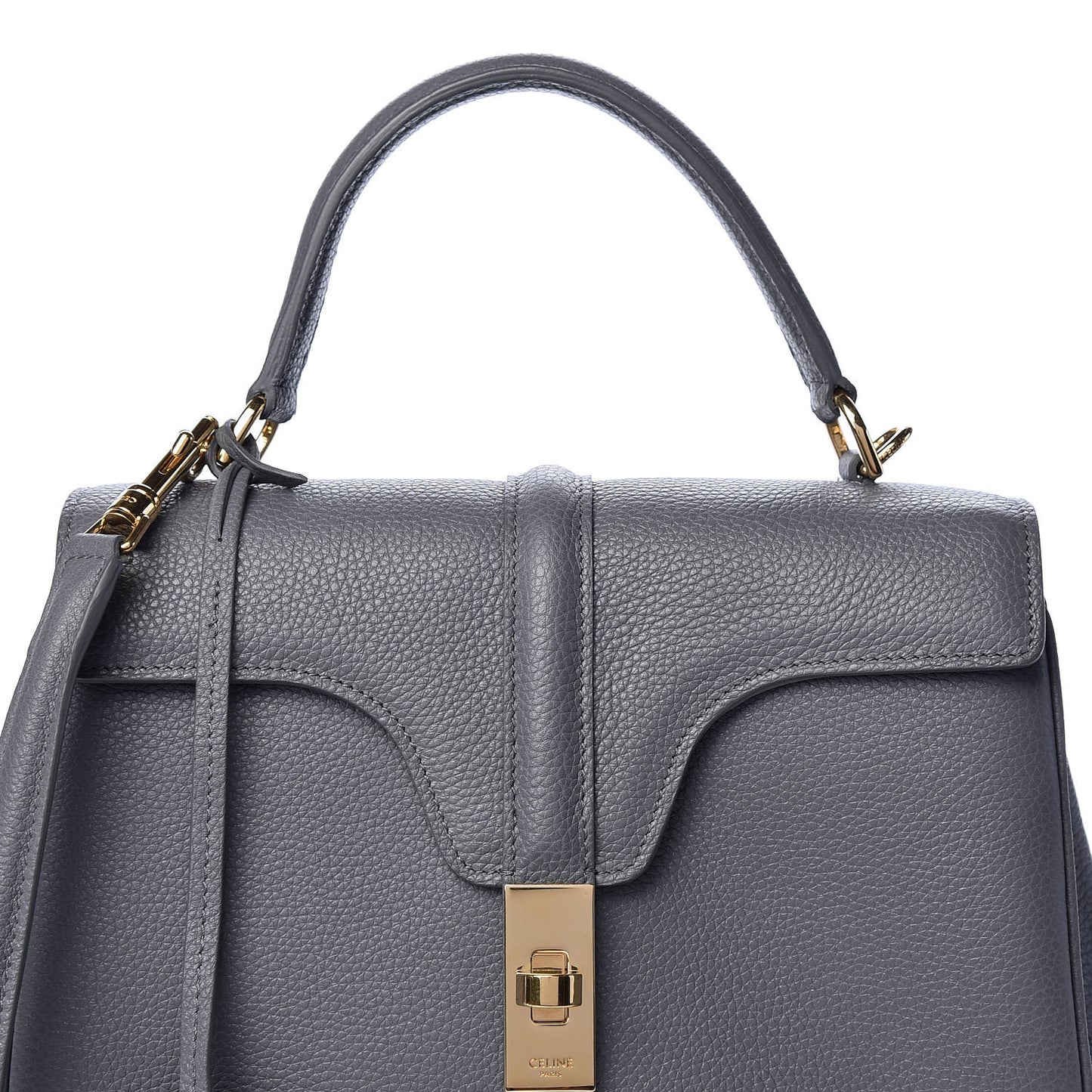 Grained Calfskin Small 16 Top Handle Bag Medium Grey