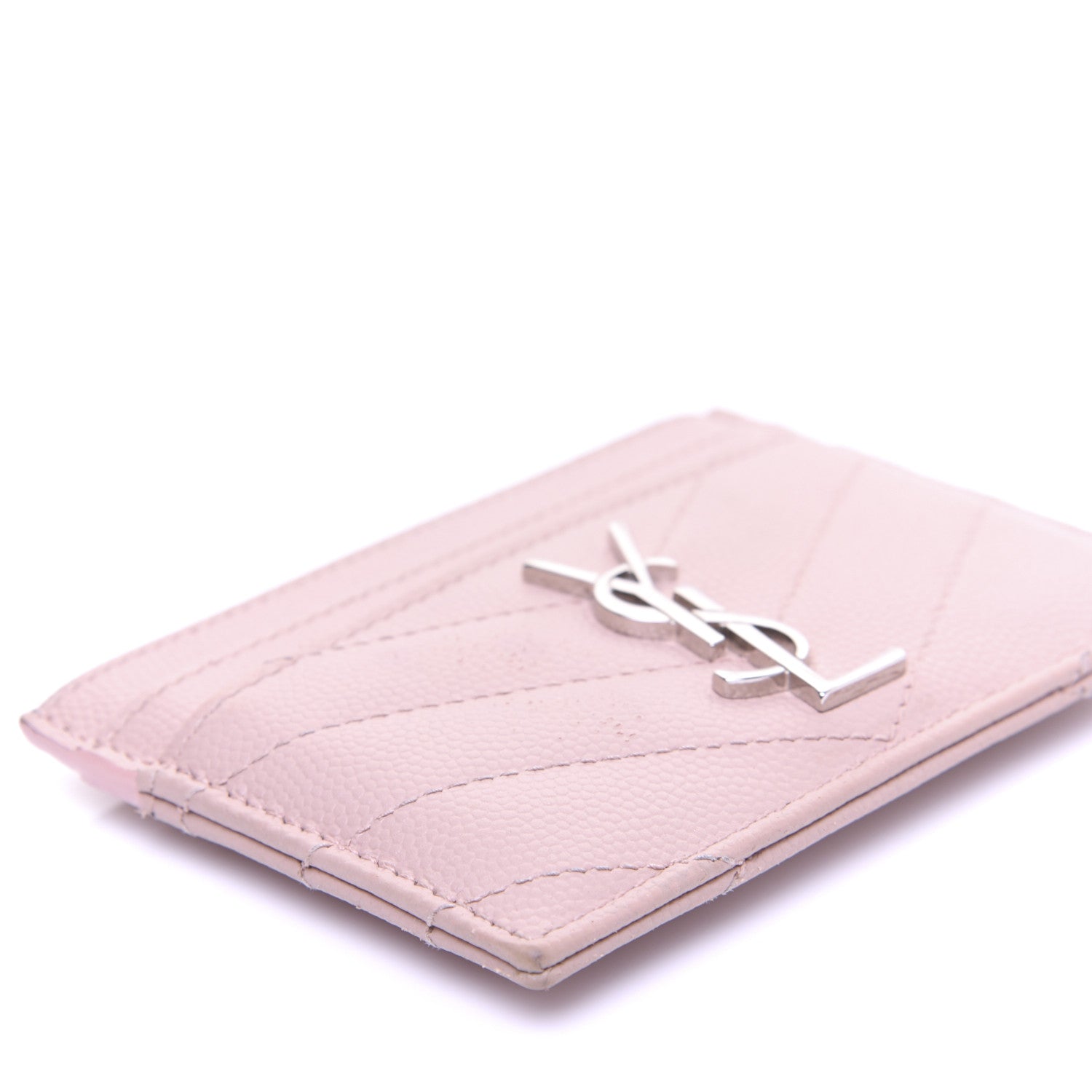 Saint Laurent Grain De Poudre Matelasse Chevron Monogram Credit Card Case Pale Pink 12 of 22