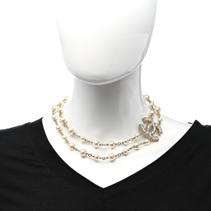 Chanel Metal Quilted Pearl CC Long Necklace Light Gold 2 of 6