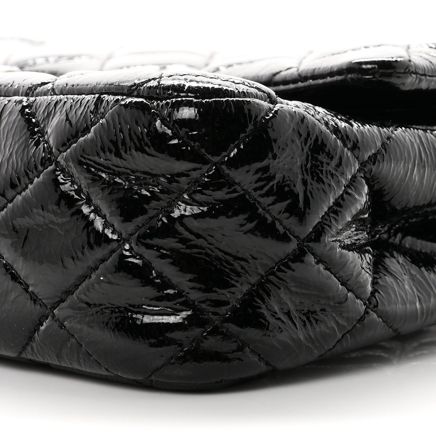 Crumpled Patent Quilted Medium Double Flap Black