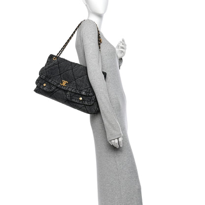 Chanel Washed Denim Quilted Maxi Flap Bag Black 2 of 10