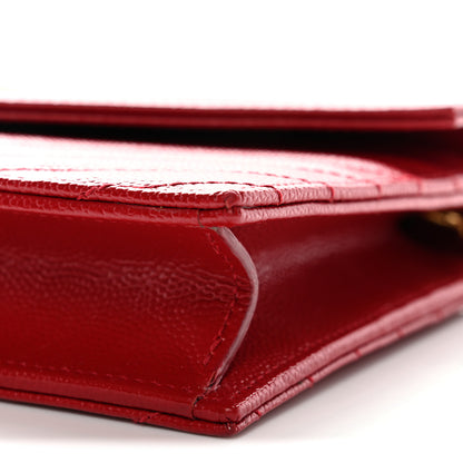 Saint Laurent Grain De Poudre Matelasse Chevron Monogram Envelope Chain Wallet New Red 9 of 10