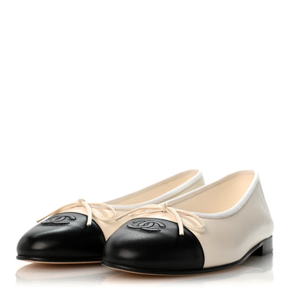 Chanel Lambskin Cap Toe CC Ballerina Flats 39 White Black 4 of 10