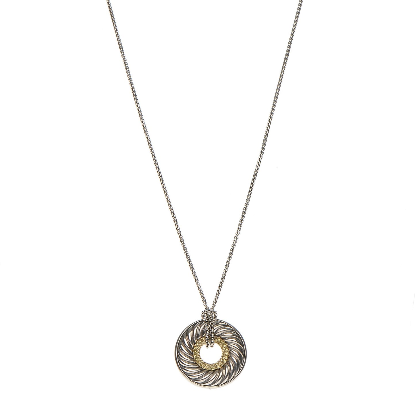 Sterling Silver 18K Yellow Gold Sapphire Cable Disc Necklace
