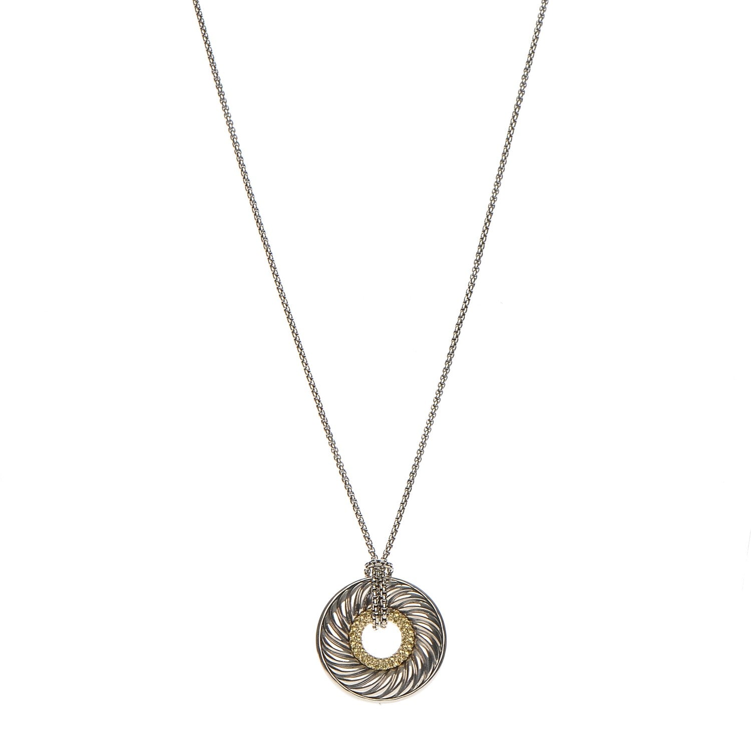 David Yurman Sterling Silver 18K Yellow Gold Sapphire Cable Disc Necklace 1 of 5