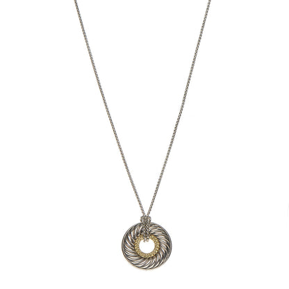David Yurman Sterling Silver 18K Yellow Gold Sapphire Cable Disc Necklace 1 of 5