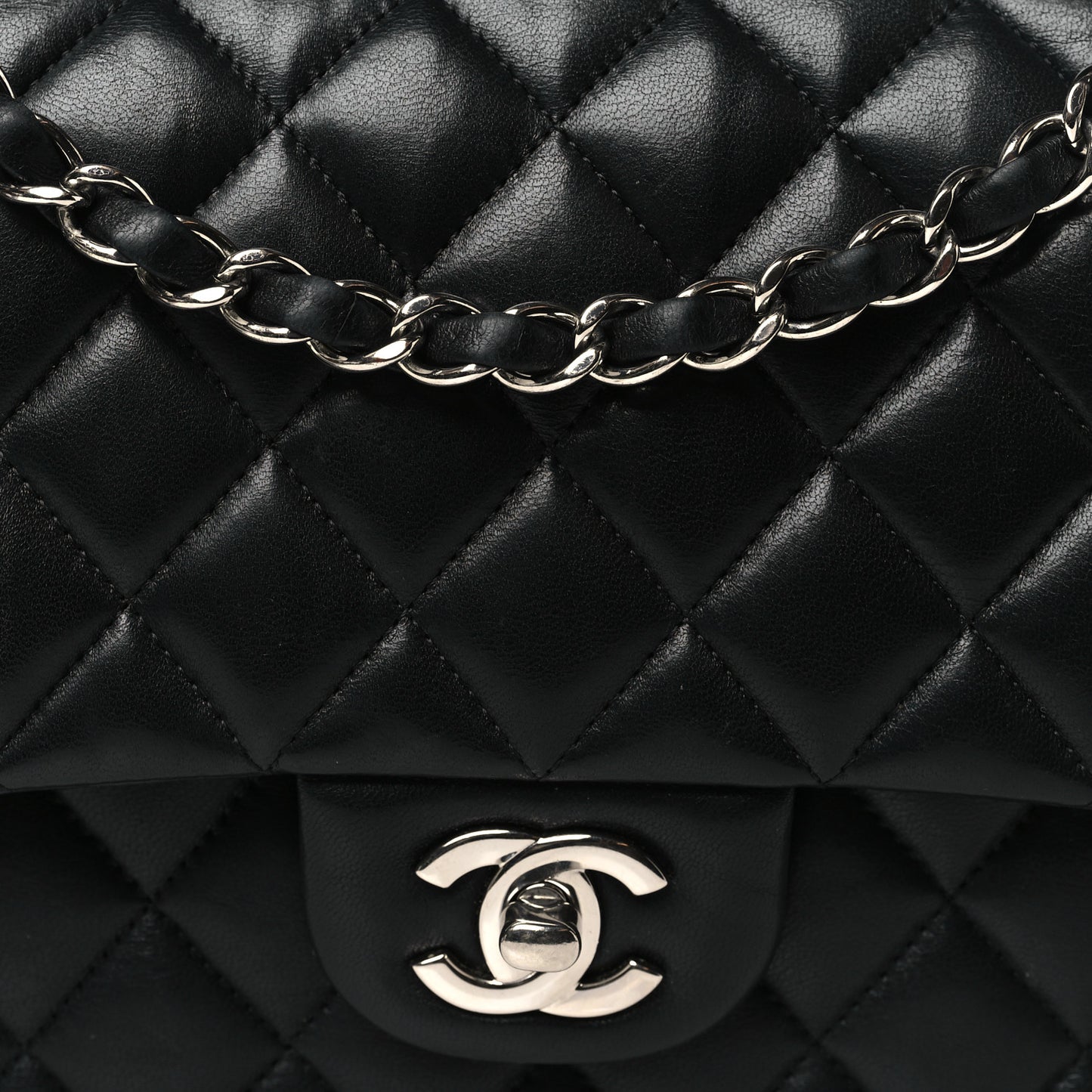 Lambskin Quilted Medium Double Flap Black