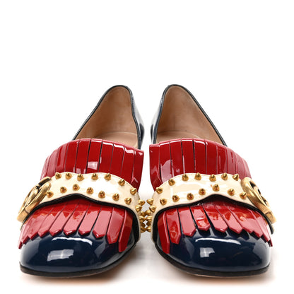 Gucci Vernice Studded GG Marmont Fringe 50mm Loafer Pumps 37.5 Blue Agata Hibiscus Red Mystic White 3 of 9