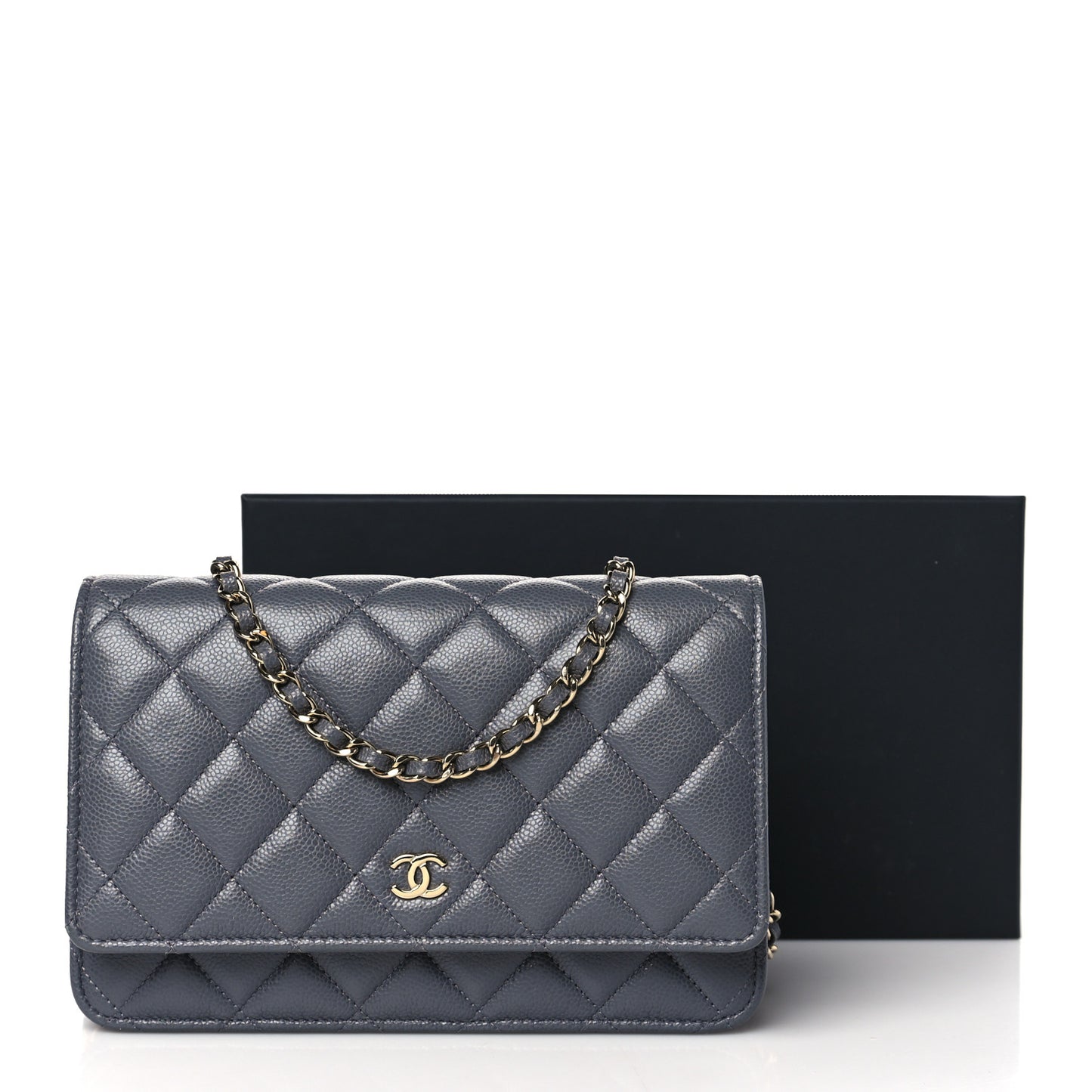 Caviar Quilted Wallet On Chain WOC Grey