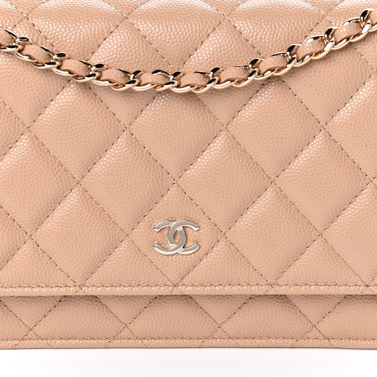 Caviar Quilted Wallet On Chain WOC Beige