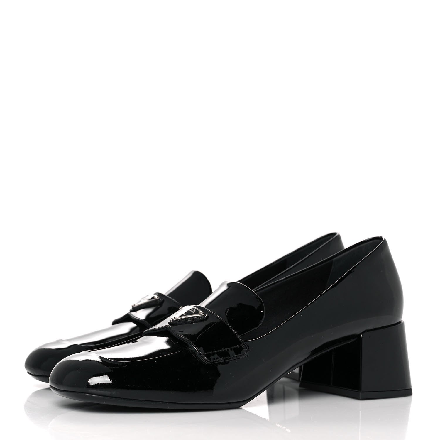 Prada Vernice Metal Triangle Logo Loafers 37 Black 3 of 8
