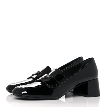 Prada Vernice Metal Triangle Logo Loafers 37 Black 3 of 8