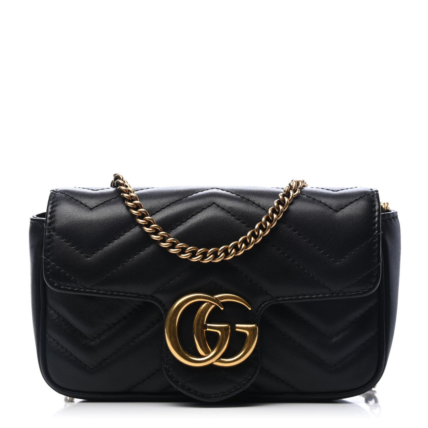 Calfskin Matelasse Super Mini GG Marmont Shoulder Bag Black