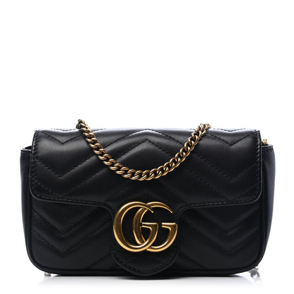 Gucci Calfskin Matelasse Super Mini GG Marmont Shoulder Bag Black 1 of 4