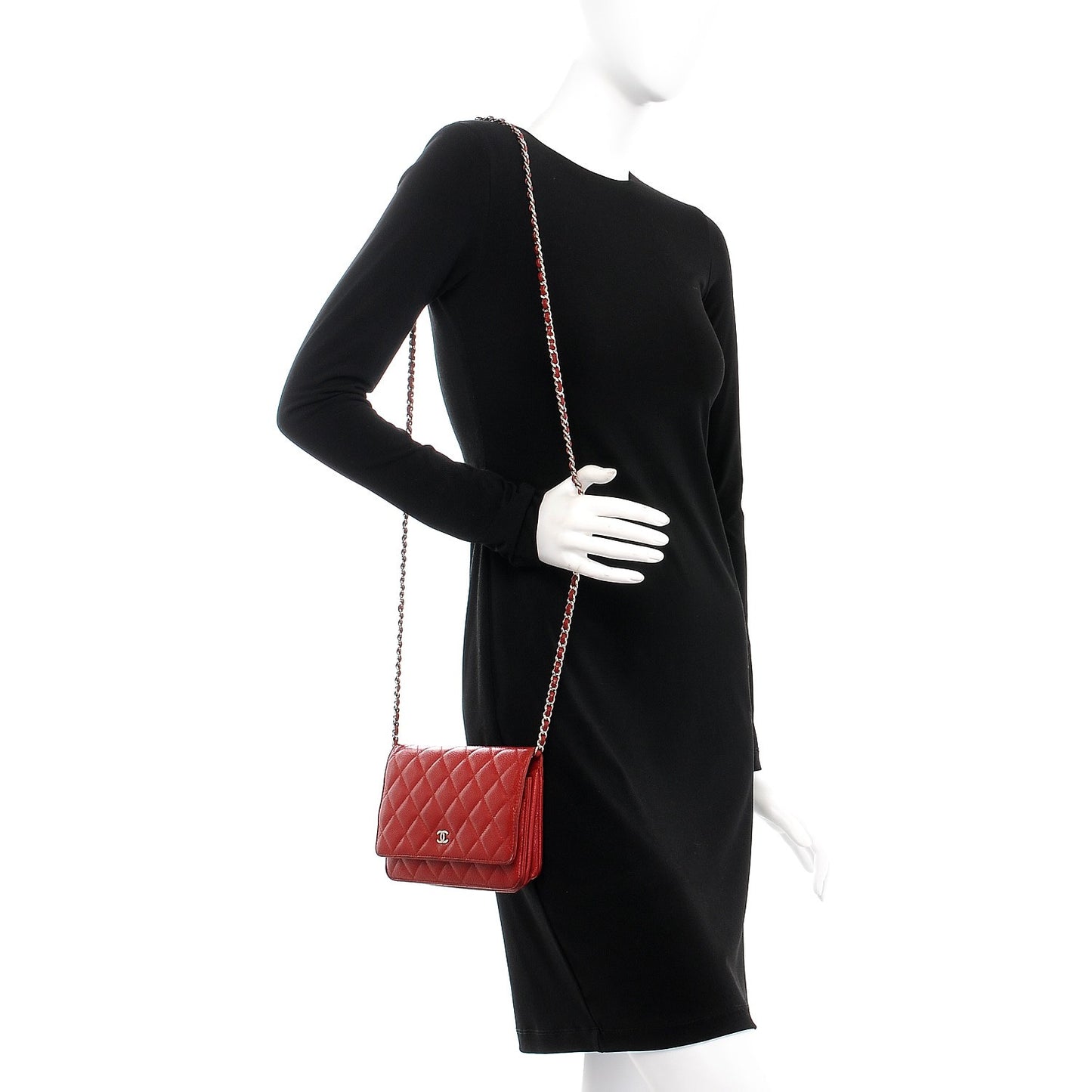 Caviar Quilted Wallet on Chain WOC Red