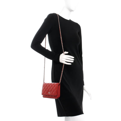 Chanel Caviar Quilted Wallet on Chain WOC Red 2 of 14